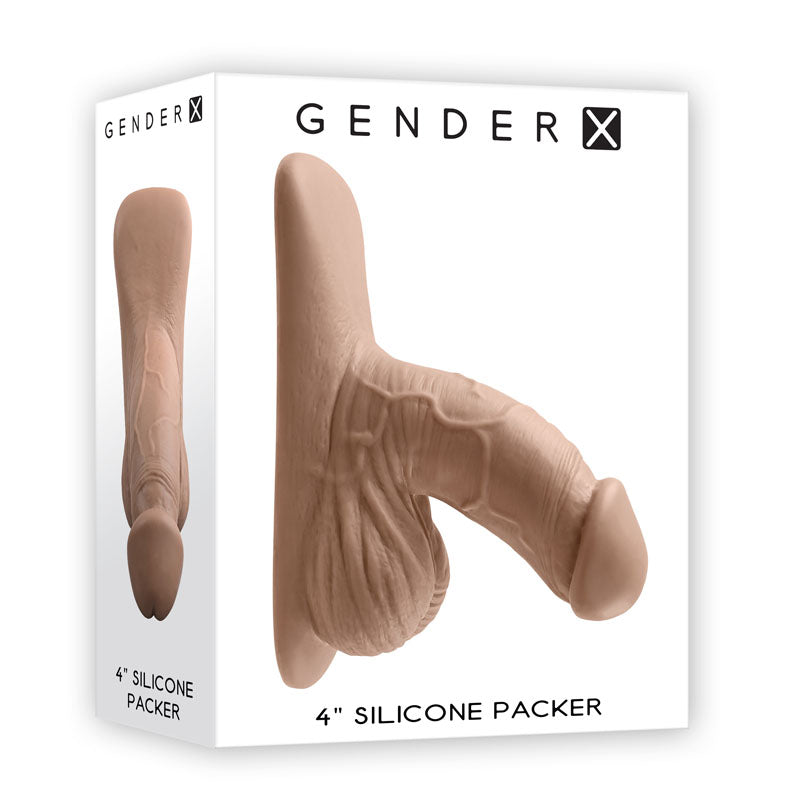 Gender X 4'' SILICONE PACKER MEDIUM - Tan 10 cm Packer packaging showcasing realistic design and texture.
