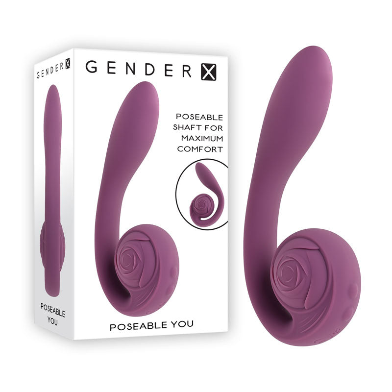 Gender X POSEABLE YOU - USB Rechargeable Poseable Vibrator with a purple color and rose-textured design.