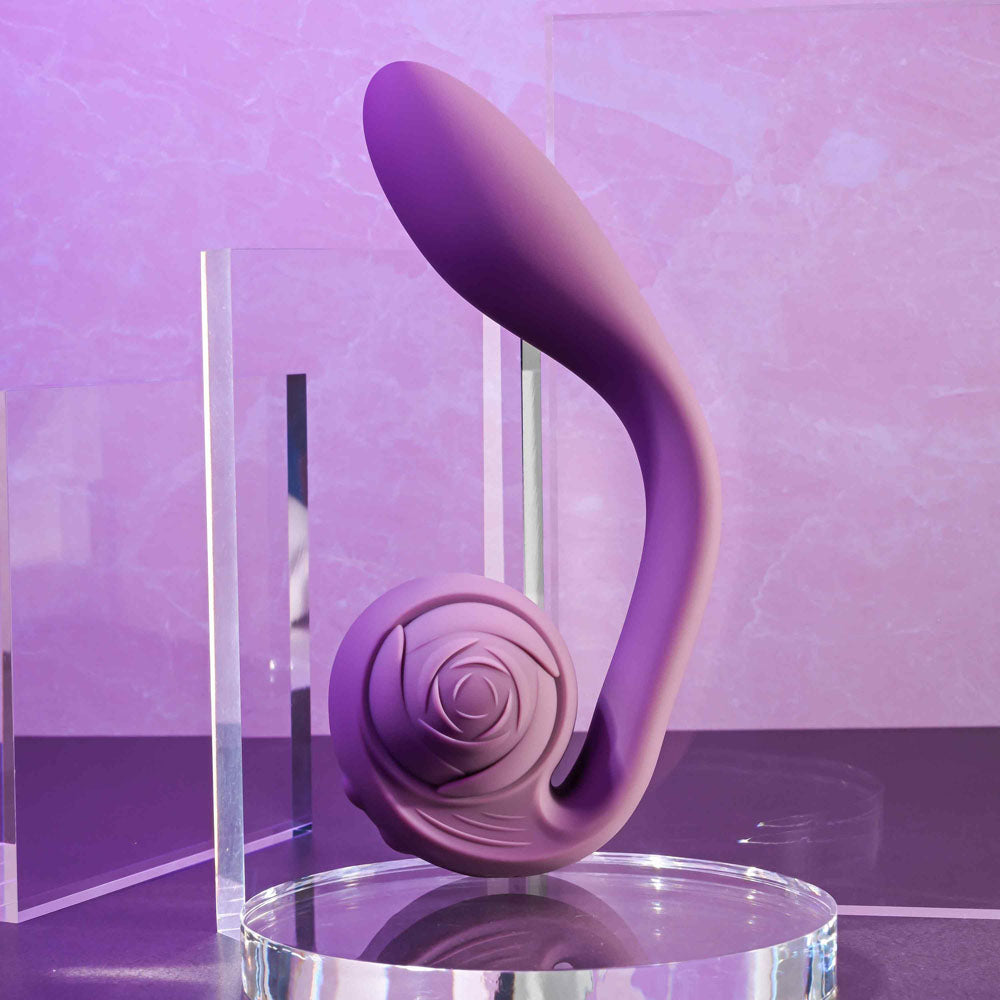 Gender X POSEABLE YOU - USB Rechargeable Poseable Vibrator showcasing its design and texture in purple silicone.