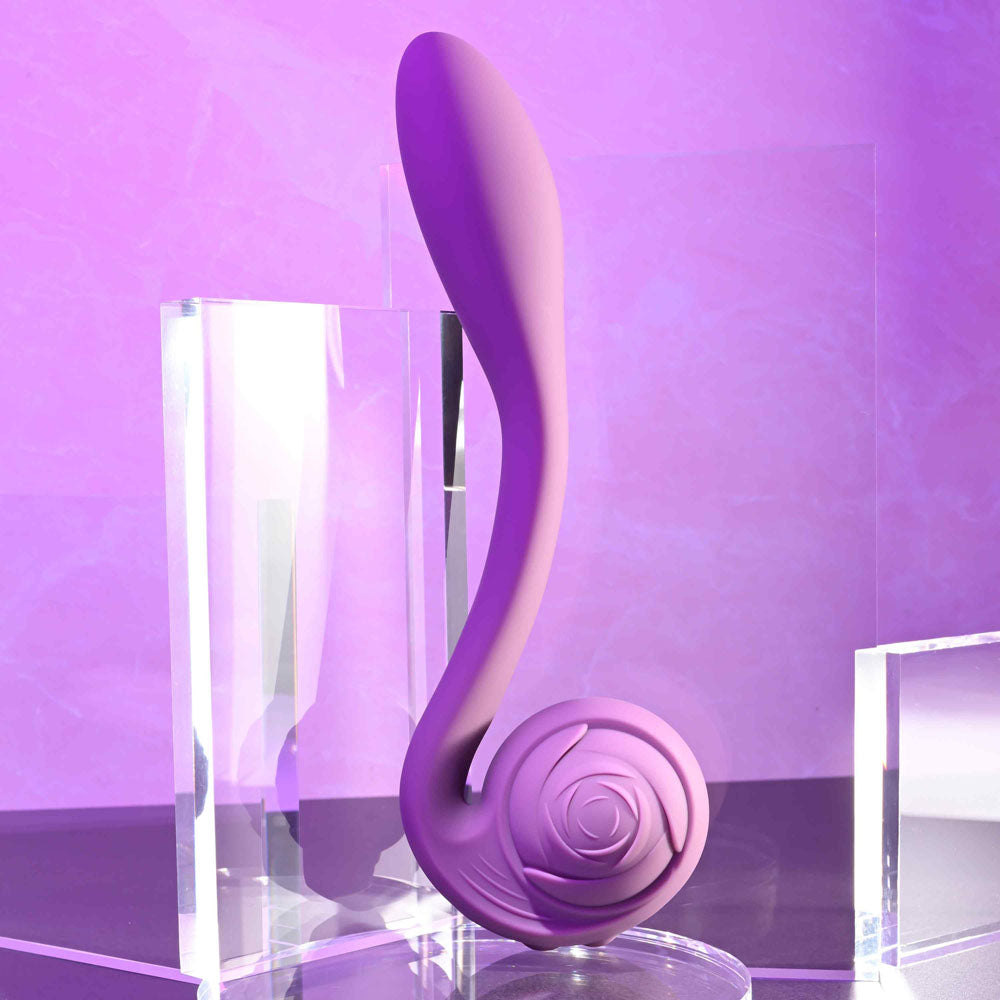 Gender X POSEABLE YOU -  USB Rechargeable Poseable Vibrator on display with a sleek design and rose-like textured ball.