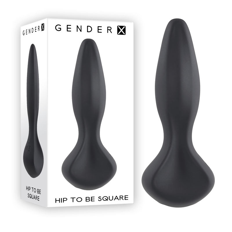 Gender X HIP TO BE SQUARE - powerful silicone toy in black packaging, designed for intimate essentials for her.