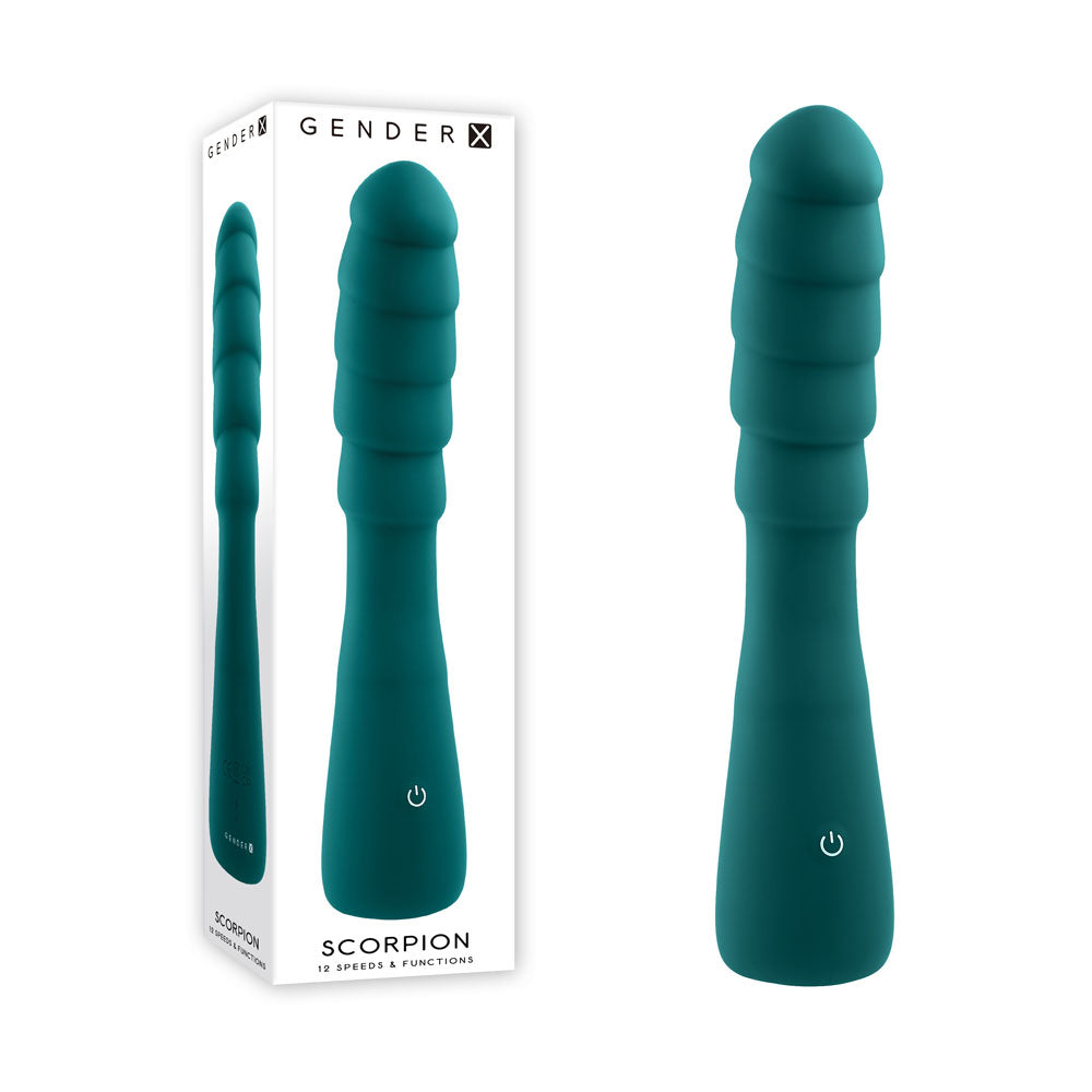 Gender X SCORPION - 21.2 cm USB Rechargeable Vibrator with ribbed shaft and sleek design for intimate essentials.