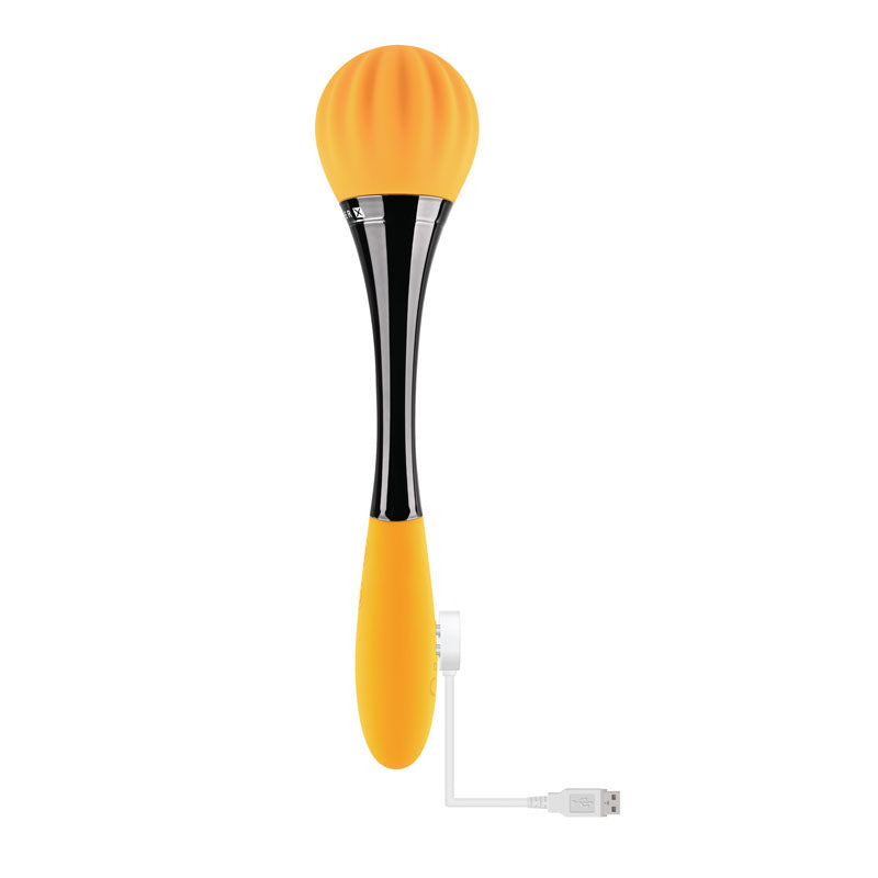 Gender X SUNFLOWER - 20 cm USB Rechargeable Massage Wand in orange color with USB charging cable.