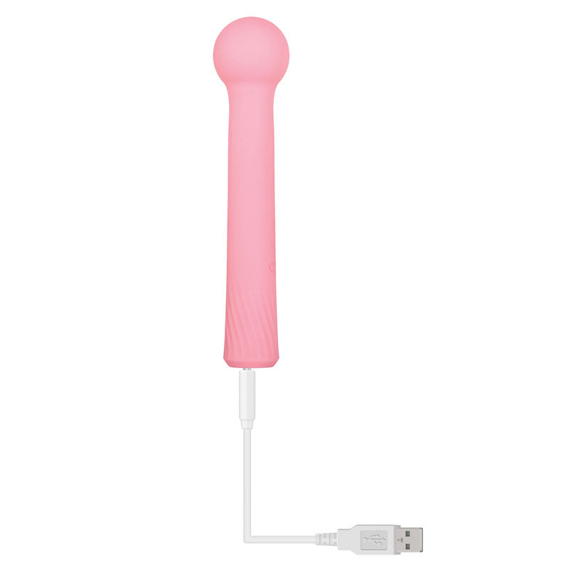 Gender X FLEXI WAND -  16.6 cm USB Rechargeable Vibrator in pink with charging cable.