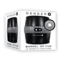 Gender X BARREL OF FUN - USB Rechargeable Stroker packaging showcasing 12 speeds & functions for pleasurable experiences.
