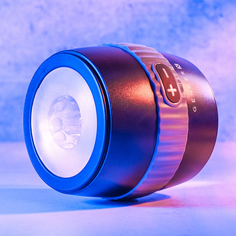 Gender X BARREL OF FUN -  USB Rechargeable Stroker showcasing unique design and functionality.
