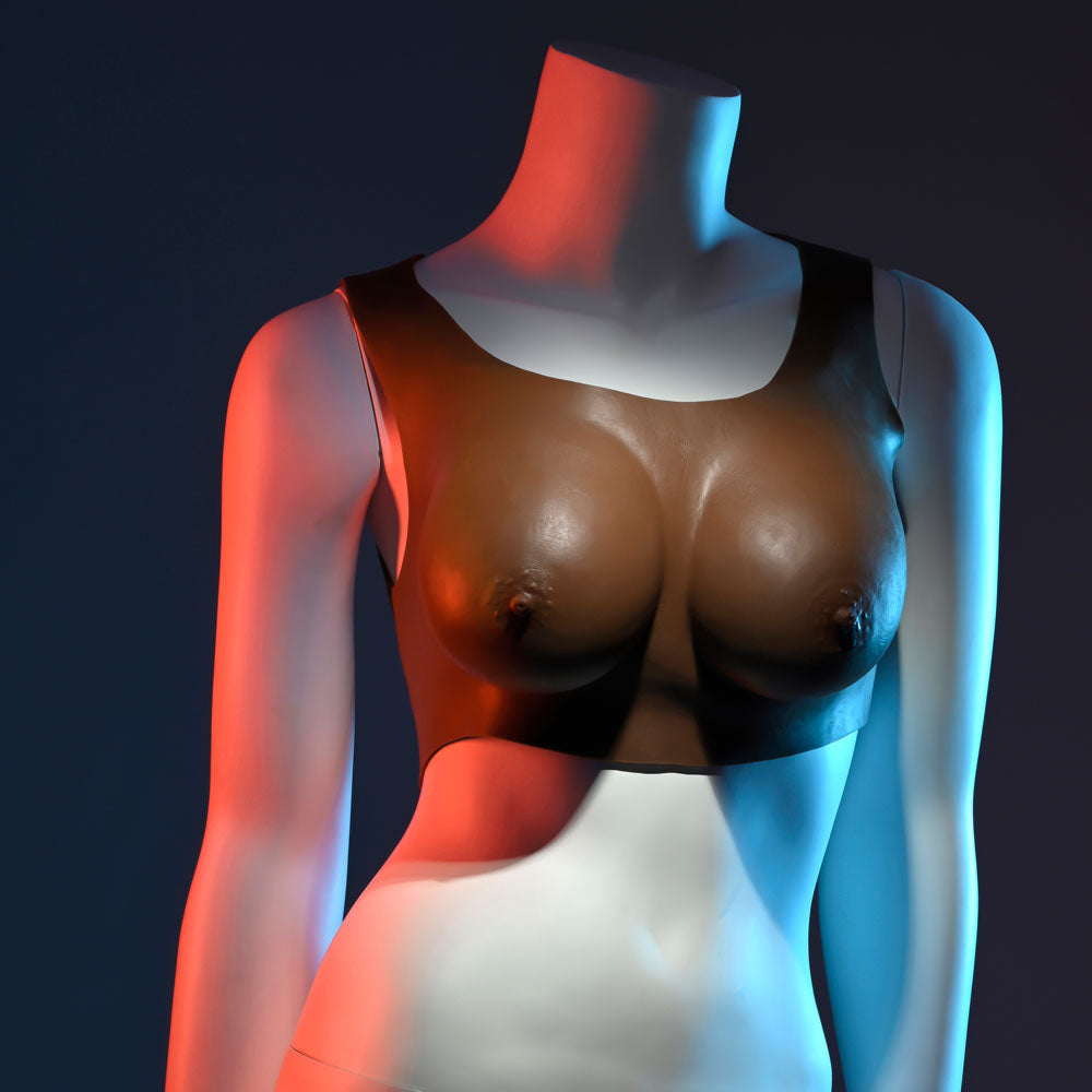 Gender X UNDERGARMENTS - PLATE C-CUP - Dark -  Wearable Breasts - C-Cup Size displayed on a mannequin.