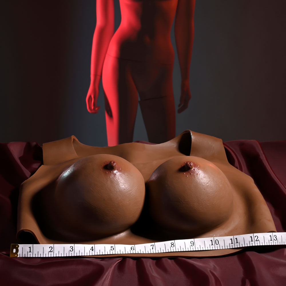 Gender X UNDERGARMENTS - PLATE D-CUP - Dark -  Wearable Breasts - D-Cup Size displayed on a measuring tape.
