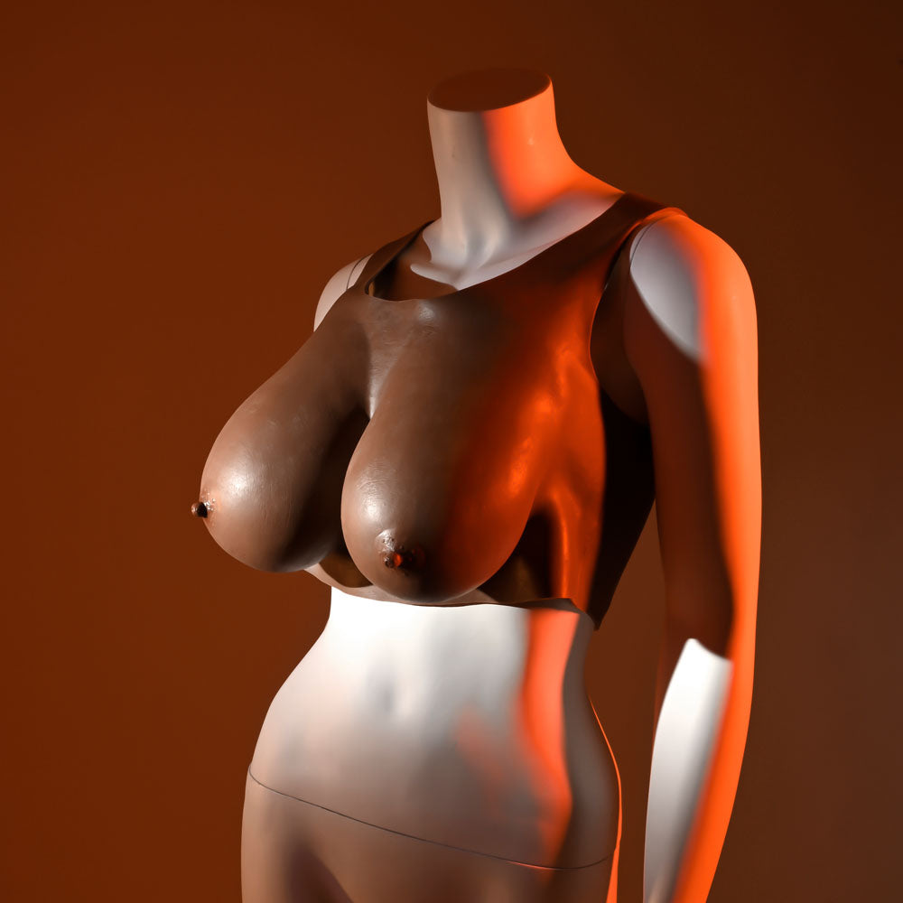 Gender X UNDERGARMENTS - PLATE E-CUP - Dark -  Wearable Breasts - E-Cup Size on mannequin highlighting realistic design.