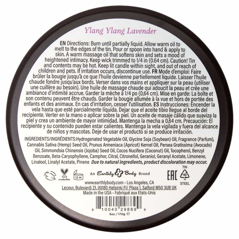 EB Aphrodisiac Massage Candle - Ylang Ylang Lavender - Ylang Ylang Lavender Scented Massage Candle - 170 g