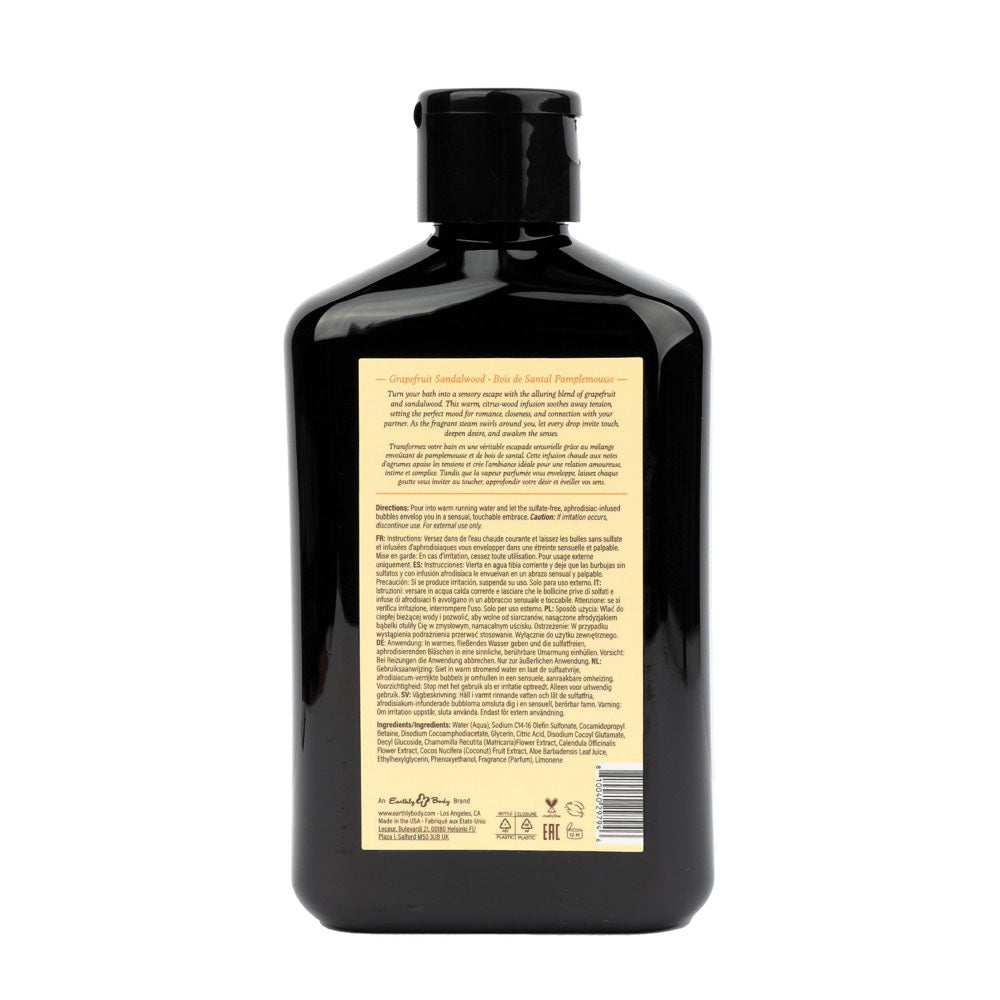 EB Aphrodisiac Bubble Bath GRAPEFRUIT SANDALWOOD - 250 ml bottle back label with product details.