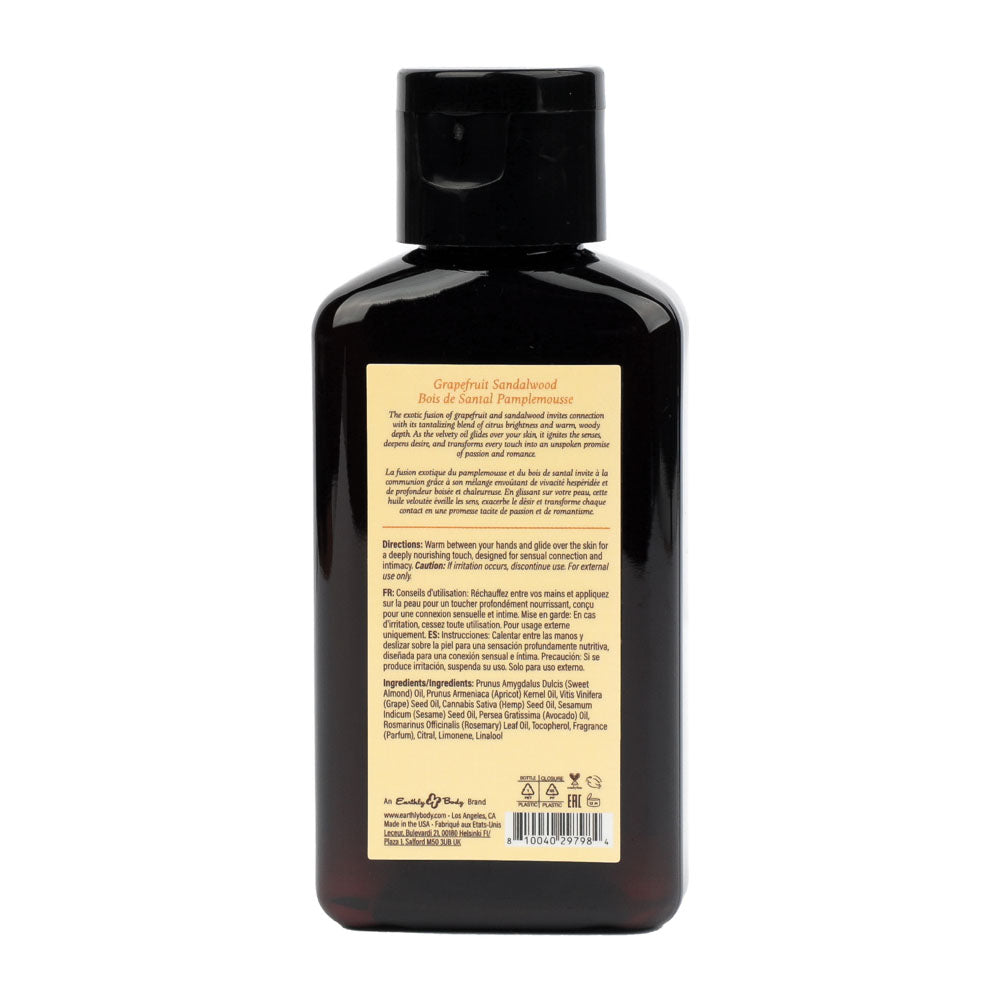 EB Aphrodisiac Massage Oil GRAPEFRUIT SANDALWOOD - 60 ml - Grapefruit Sandalwood Scented Massage Oil - 60 ml Bottle back view