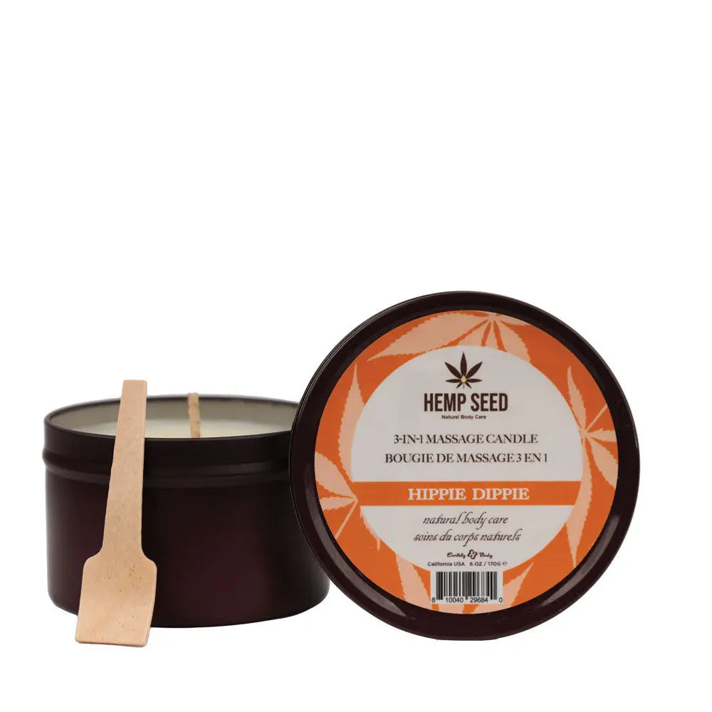 Hemp Seed 3-In-1 Massage Candle - Hippie Dippie (Toasted Coconut, Sparkling Cashmere, Sandalwood)- 170 g Earthly Body Discreet Intimate Essentials.