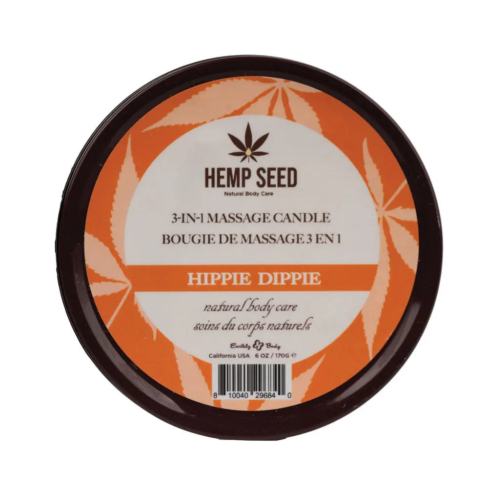 Hemp Seed 3-In-1 Massage Candle - Hippie Dippie (Toasted Coconut, Sparkling Cashmere, Sandalwood)- 170 g Earthly Body Discreet Intimate Essentials.