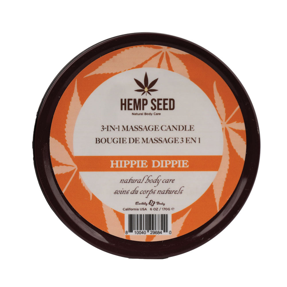 Hemp Seed 3-In-1 Massage Candle - Hippie Dippie (Toasted Coconut, Sparkling Cashmere, Sandalwood)- 170 g on display
