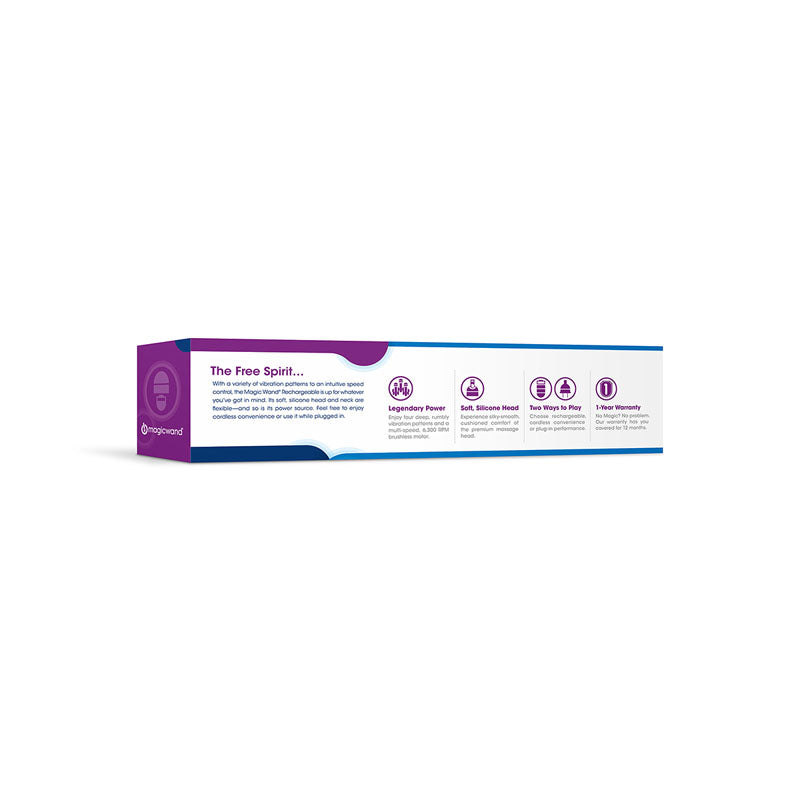Magic Wand Rechargeable -  Rechargeable Massage Wand packaging with features and benefits highlighted.