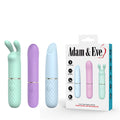 Adam & Eve TRIPLE PLEASURES - USB Rechargeable Vibrators - Set of 3 with vibrant colors and packaging.