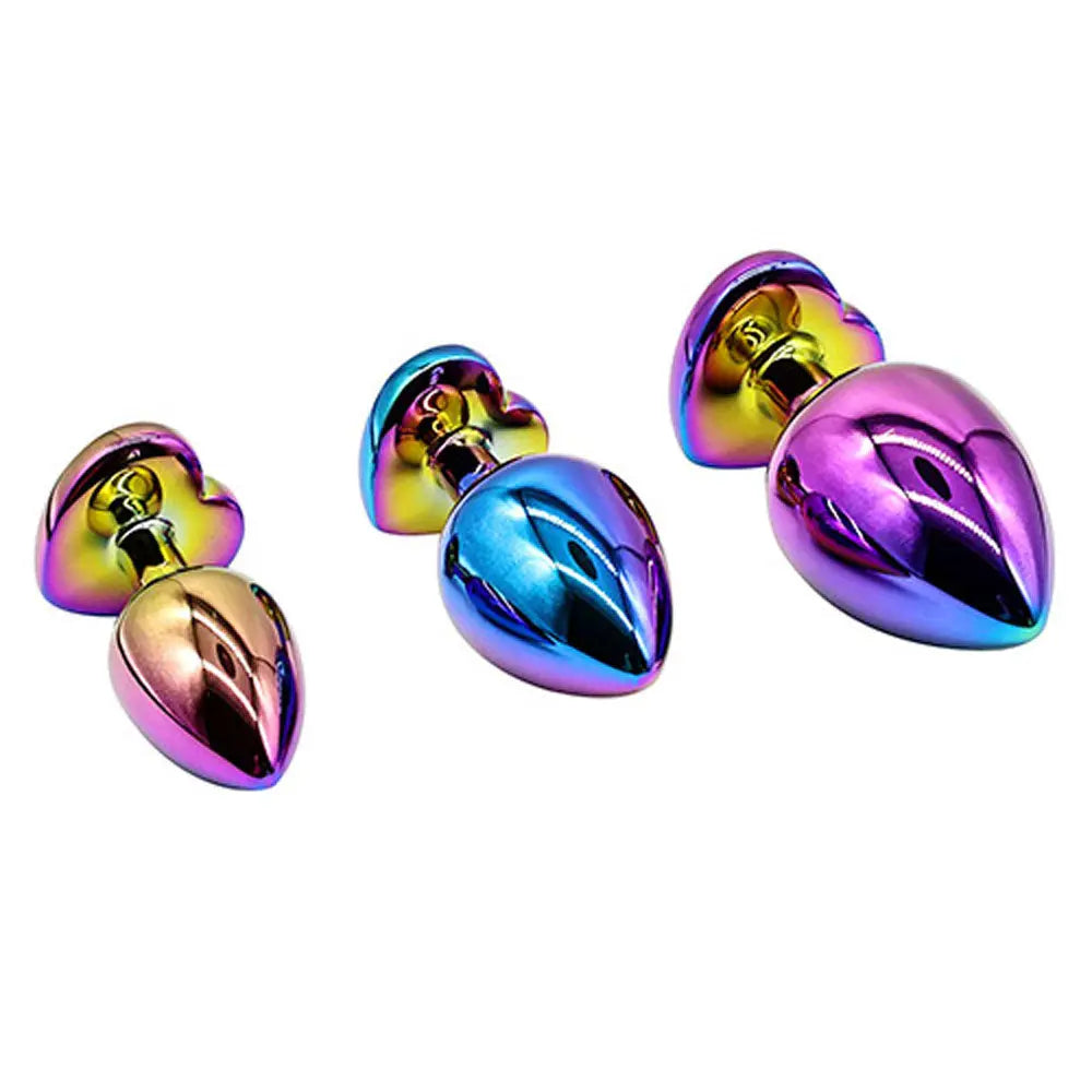 Adam & Eve RAINBOW HEART GEM ANAL TRAINING SET - Multicoloured Metal Anal Plugs with Gem Bases - Set of 3 Sizes Adam & Eve Discreet Intimate Essentials.