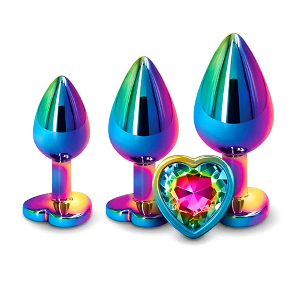Adam & Eve RAINBOW HEART GEM ANAL TRAINING SET - Multicoloured Metal Anal Plugs with Gem Bases - Set of 3 Sizes Adam & Eve Discreet Intimate Essentials.