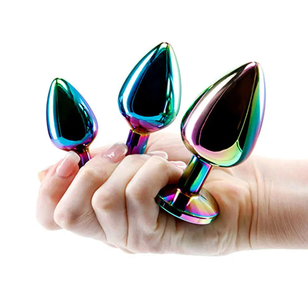 Adam & Eve RAINBOW HEART GEM ANAL TRAINING SET - Multicoloured Metal Anal Plugs with Gem Bases - Set of 3 Sizes Adam & Eve Discreet Intimate Essentials.