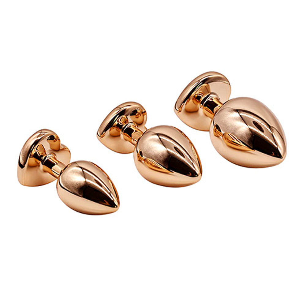 Adam & Eve HEART GEM ANAL TRAINING SET - Metal Anal Plugs with Pink Gem Bases - Set of 3 Sizes