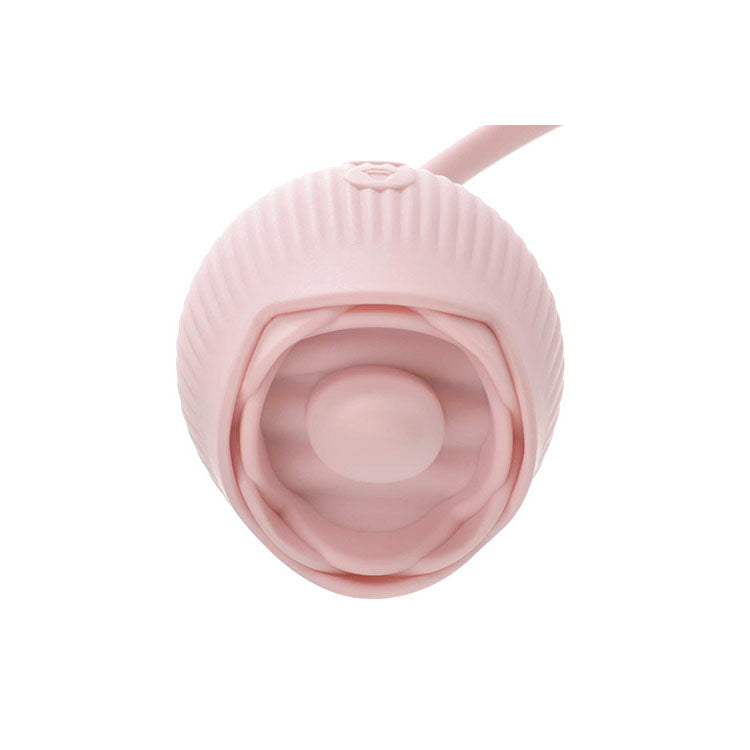 Adam & Eve THRUST & TICKLE Rose Vibrator - USB Rechargeable Flickering Rose Stimulator with Thrusting Bullet top view.