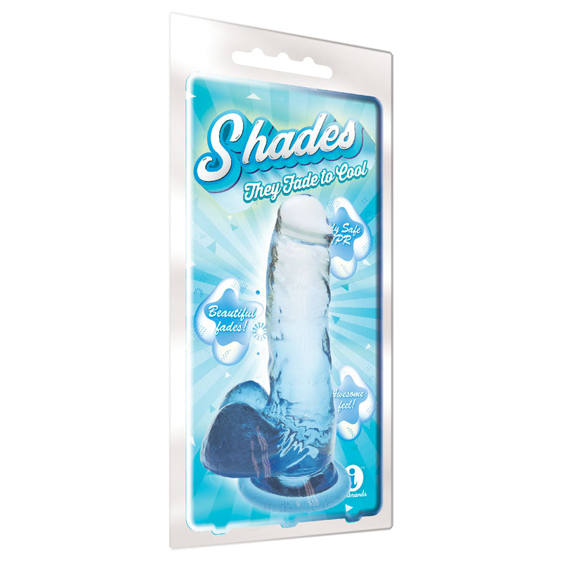 Shades 7'' Jelly TPR Dong - 17.8 cm Dong in packaging with blue tones and jewel finish.