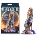 Alien Nation - Pyrexia - Metallic 17.8 cm Fantasy Dong packaging with vibrant design, highlighting its 100% silicone material.
