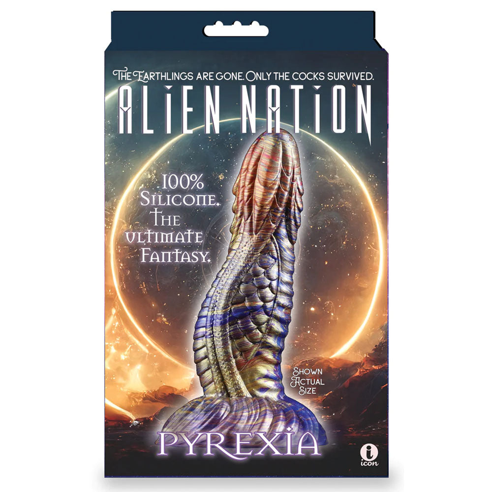 Alien Nation - Pyrexia - Metallic 17.8 cm Fantasy Dong packaging showcasing the unique design and silicone material.