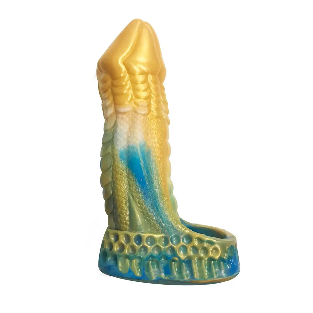 Affordable quality Alien Nation - Komodo - Blue/Gold 16.5 cm Penis Extender Fantasy Sleeve  from Icon Brands by Discreet Intimate Essentials with Discreet Delivery 