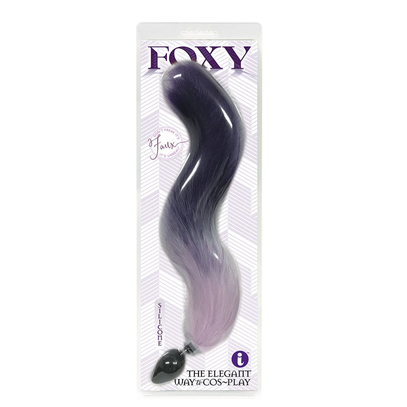 Foxy Fox Tail Silicone Butt Plug -  Gradient - 46 cm Tail in packaging, featuring a beautiful faux-fox tail design.