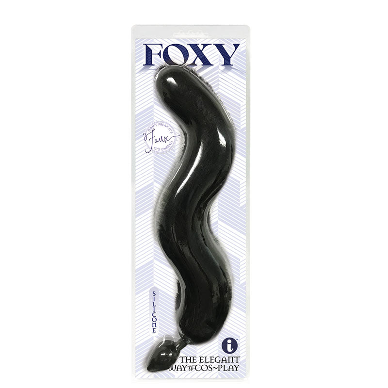 Foxy Fox Tail Silicone Butt Plug -  - 46 cm Tail in sleek black silicone packaging, ideal for intimate essentials.