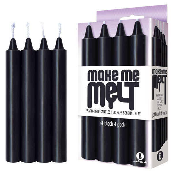 Make Me Melt Drip Candles -  - Jet  Drip Candles - 4 Pack in elegant packaging for intimate sensual play.