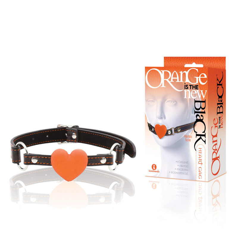 The 9's Orange Is The New , Heart Gag - /Orange Mouth Restraint with heart-shaped silicone gag and packaging.