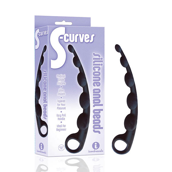 The 9's S-Curves -  Anal Beads in packaging, featuring extra long silicone design with pleasure bumps and easy pull handle.
