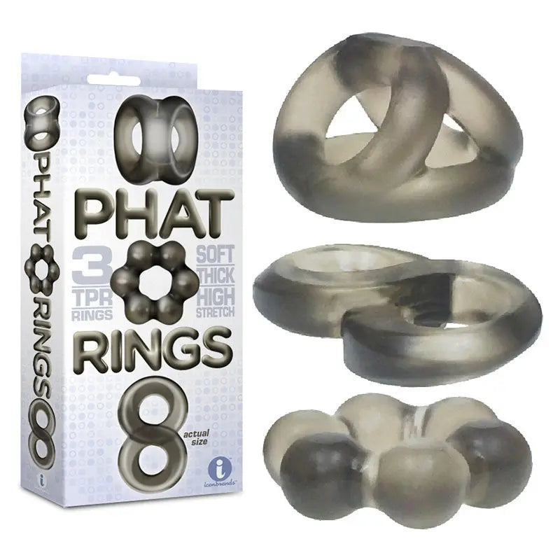 The 9's Phat Rings - Smoke Cock Rings - Set of 3 Icon Brands Discreet Intimate Essentials.