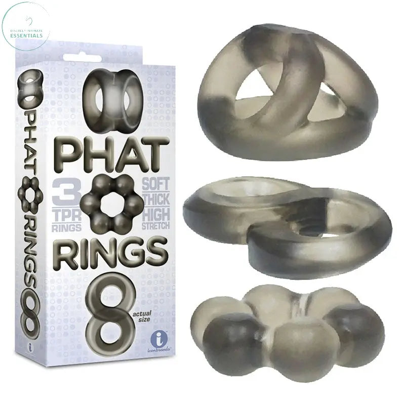 Affordable quality The 9's Phat Rings - Smoke Cock Rings - Set of 3  from Icon Brands by Discreet Intimate Essentials with Discreet Delivery 