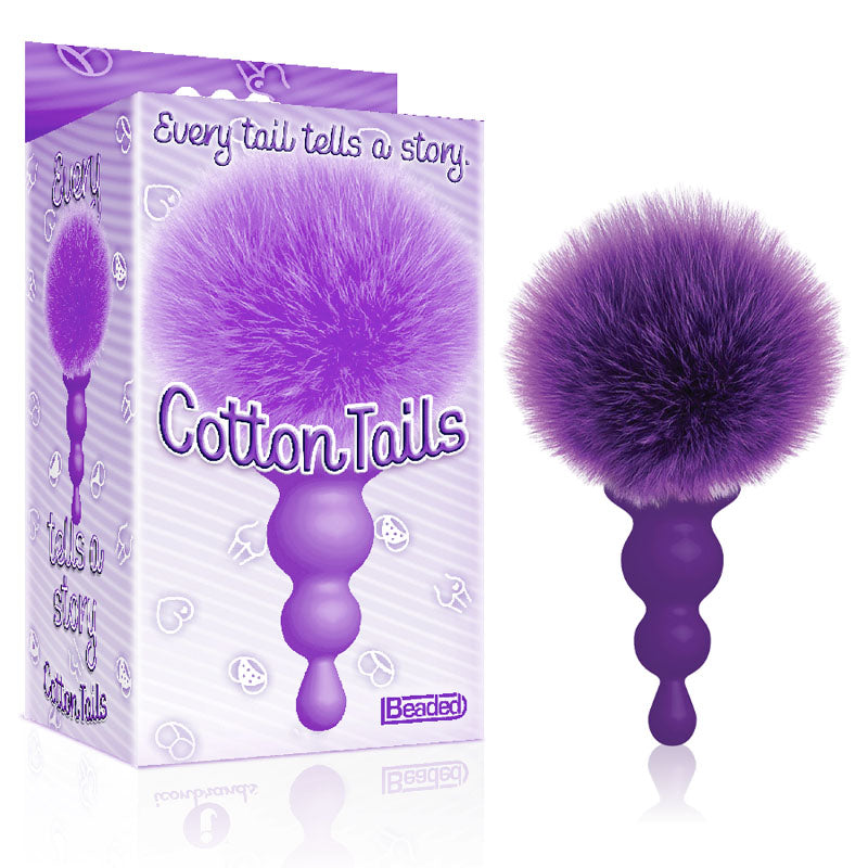 The 9's Cottontails, Beaded, - Butt Plug with Bunny Tail in vibrant purple faux fur packaging.