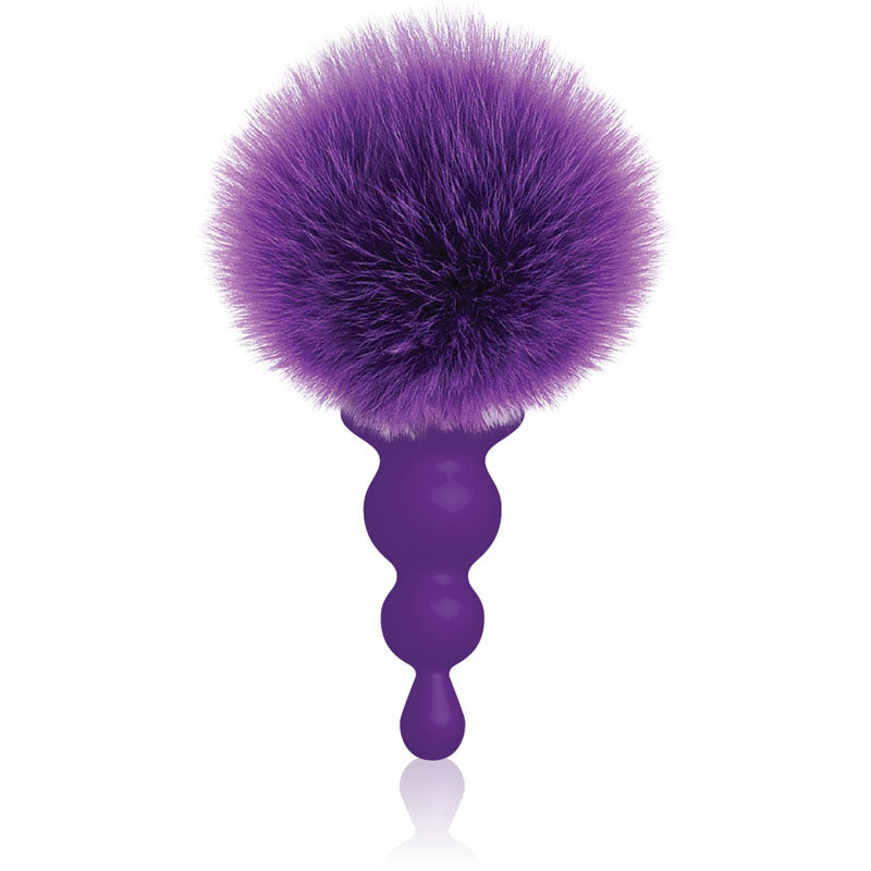 The 9's Cottontails, Beaded,  -  Butt Plug with Bunny Tail in vibrant purple faux fur, ideal for intro anal play.