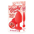 The 9's Booty Talk - Tongue - Butt Plug packaging featuring a red silicone butt plug with playful graphics.
