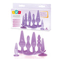 Try-Curious anal plug kit set featuring six TPR anal toys in purple for beginners and advanced users.