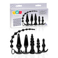 Try-Curious Anal Plug Kit - Black Anal Kit - Set of 6 featuring multiple TPR anal toys and beads for beginners.