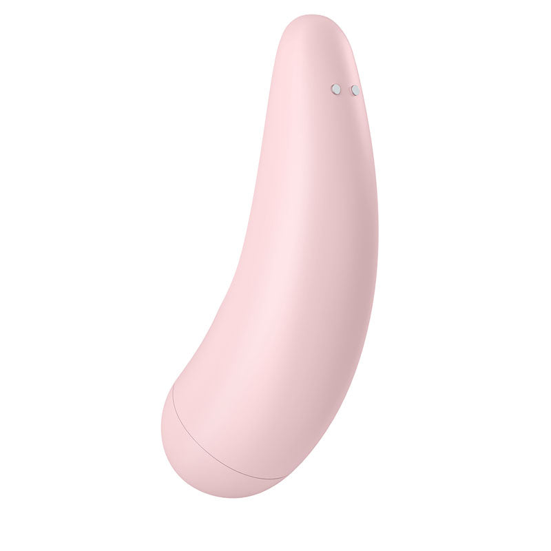 Satisfyer Curvy 2+ - App Contolled Touch-Free USB-Rechargeable Clitoral Stimulator with Vibration in soft pink silicone design.