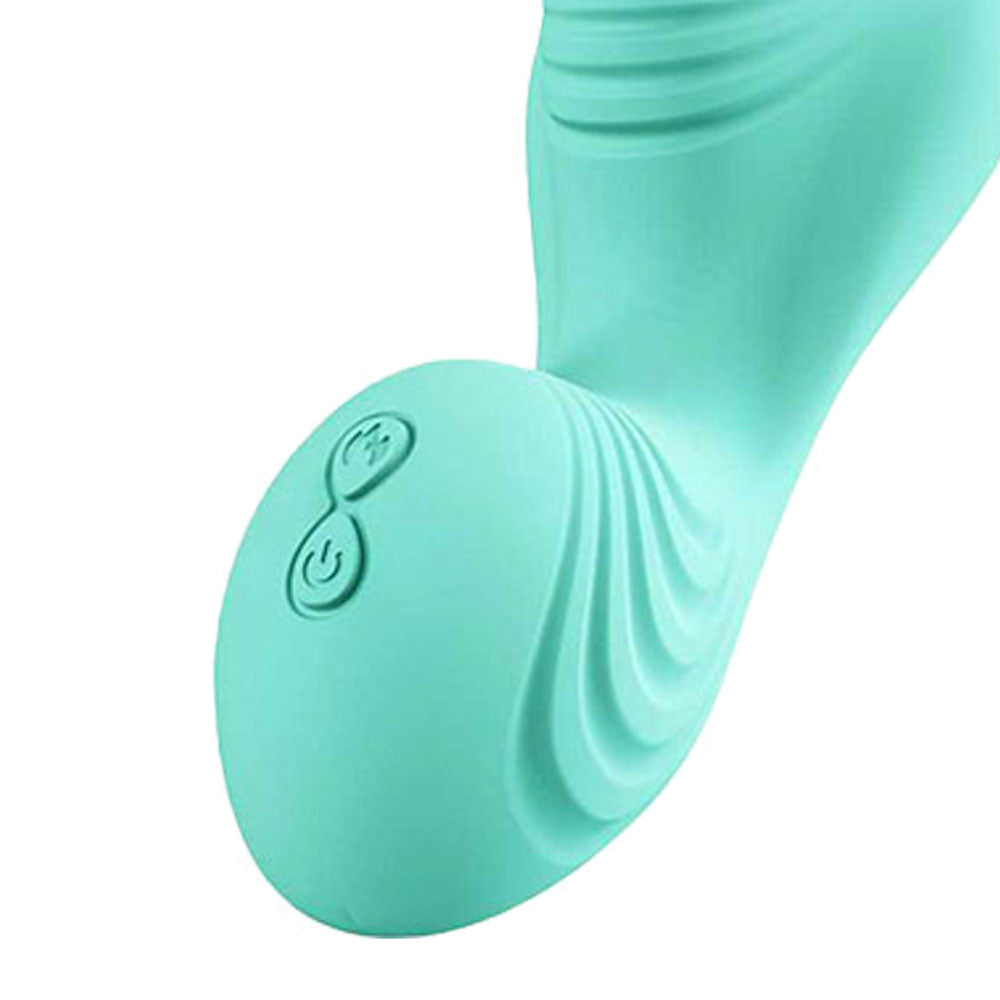 Adam & Eve THE WAVE RIDER - Teal USB Rechargeable Triple Stimulating Grinder Pad with Remote Control close-up view.