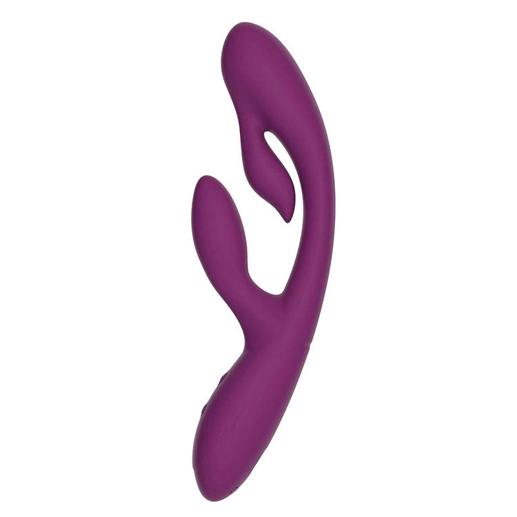 Adam & Eve G-VIBE + 23 cm USB rechargeable triple stimulating vibrator in vibrant purple color.
