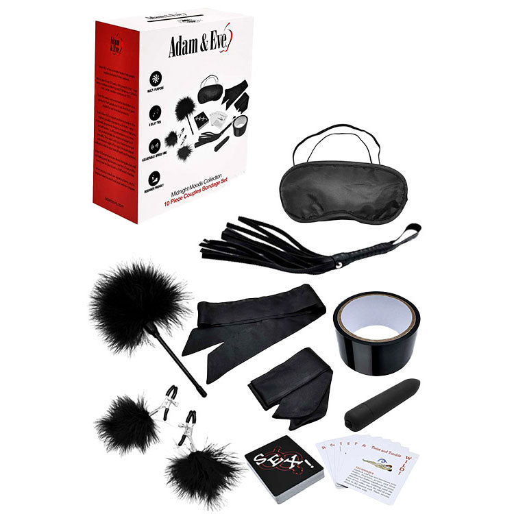 Adam & Eve MIDNIGHT MOODS COLLECTION - Couples Bondage Kit - Set of 10 Pieces including restraints and accessories.