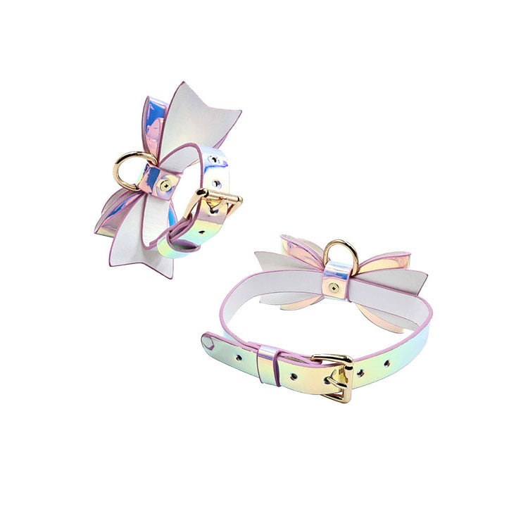 Adam & Eve THE FAIRY Bondage Set - Iridescent Bondage Kit - Set of 5 Pieces - collar and cuffs with bow design