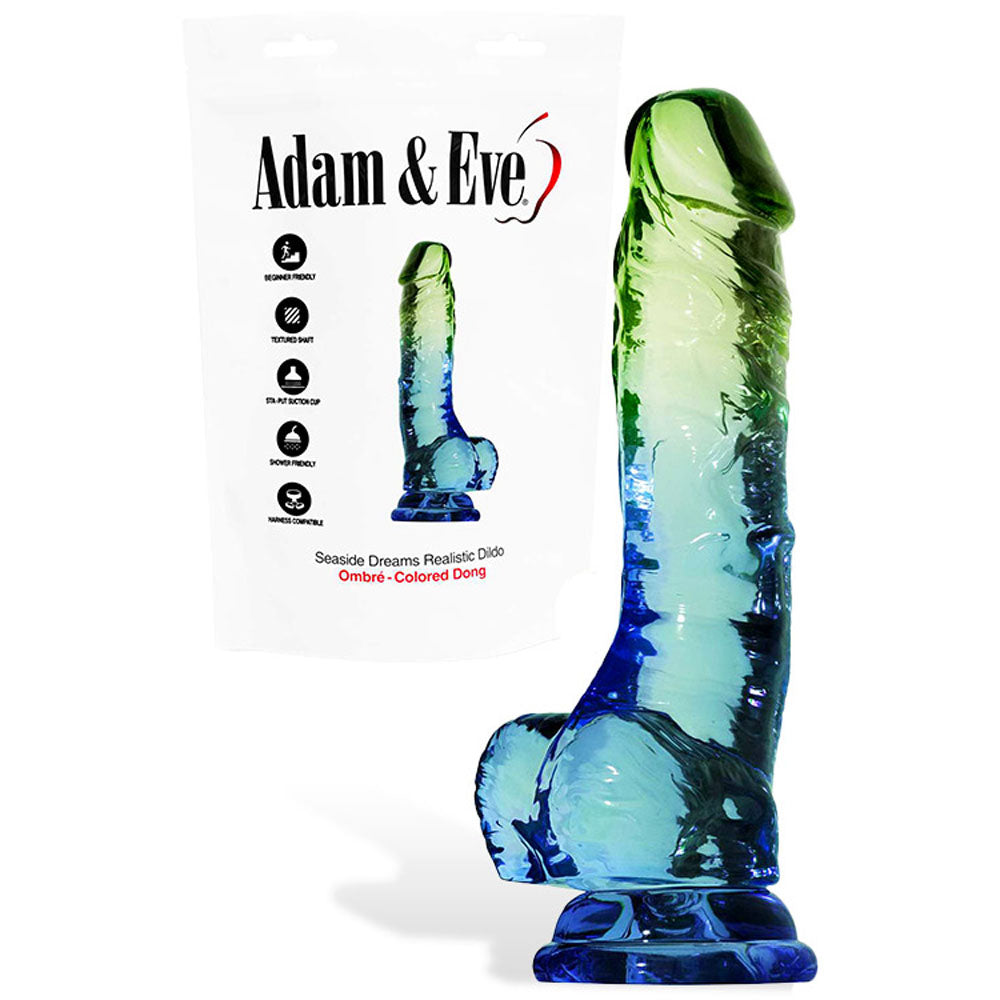 Adam & Eve SENSUAL SEASIDE 8.5吋 陰莖造型按摩棒 - 藍色/綠色 21.5 公分 陰莖造型按摩棒