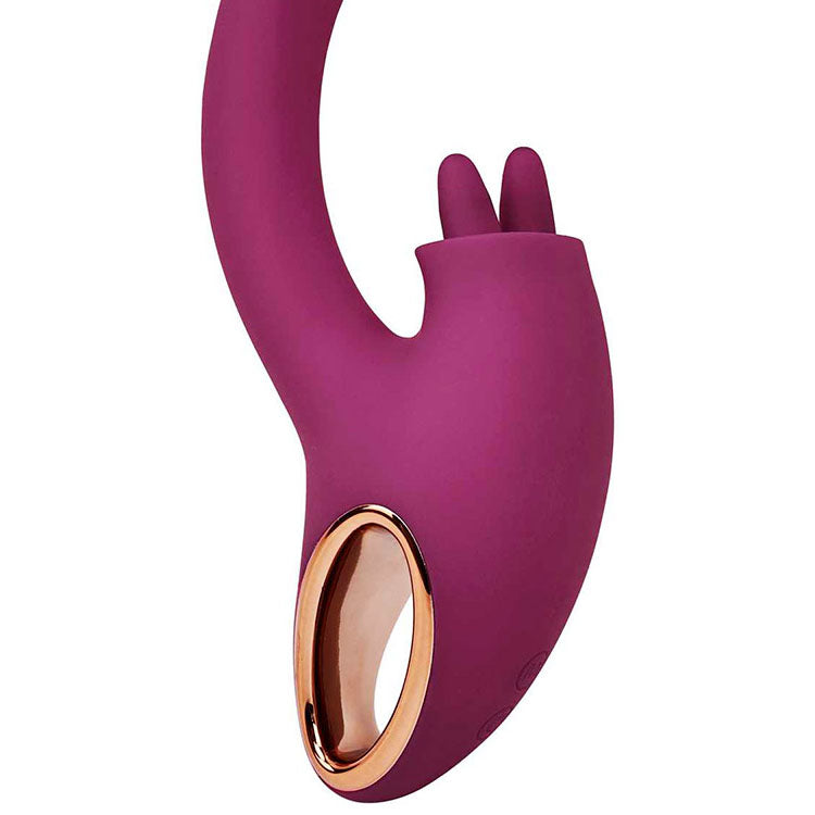 Adam & Eve ROSE GOLD CLIT TICKLER - 22 cm USB Rechargeable Rabbit Vibrator in a sleek purple design with rose gold accents.