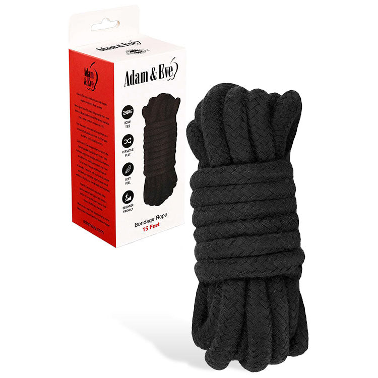 Adam & Eve BONDAGE ROPE - 4.5 metre (15 feet) - Bondage Rope - 4.5 metre Length in a packaging with black rope.